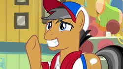 Size: 1267x720 | Tagged: safe, screencap, quibble pants, earth pony, pony, common ground, cap, clothes, hat, male, smiling