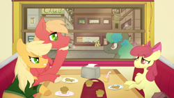 Size: 1280x720 | Tagged: safe, artist:laps-sp, apple bloom, applejack, big macintosh, oc, earth pony, pony, clothes, sweater