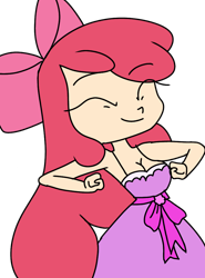 Size: 768x1039 | Tagged: safe, artist:treble clefé, apple bloom, human, equestria girls, apple bloom's bow, apple bloomed, bow, breasts, dancing, fall formal outfits, female, hair bow, simple background, solo, transparent background