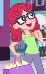 Size: 517x834 | Tagged: safe, screencap, alizarin bubblegum, photo finish, better together, equestria girls, holidays unwrapped, cropped, dashing through the mall, female