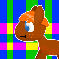 Size: 1000x1000 | Tagged: safe, artist:artdbait, oc, oc:lil-k, pony, blue eyes, brown fur, freckles, needs more saturation, orange hair, shiny hair, simple background, solo, white outline