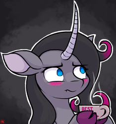 Size: 2316x2476 | Tagged: safe, artist:ljdamz1119, oleander, classical unicorn, unicorn, them's fightin' herds, blushing, cloven hooves, coffee, cup, curved horn, cute, digital art, female, horn, leonine tail, mare, solo, unshorn fetlocks