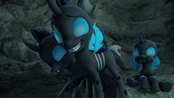 Size: 1920x1080 | Tagged: safe, artist:brownypony, changeling, pony, 3d, cave, smiling, source filmmaker