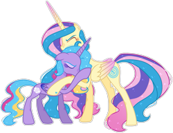 Size: 1017x785 | Tagged: safe, artist:kurosawakuro, princess gold lily, princess sterling, alicorn, pony, base used, duo, duo female, female, hug, simple background, transparent background