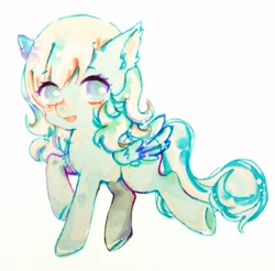 Size: 2376x2342 | Tagged: safe, artist:小丁, derpibooru exclusive, oc, oc:snowdrop, pegasus, pony, blind, commission, cute, female, filly, foal, looking at you, missing cutie mark, simple background, snowbetes, solo, traditional art, white background