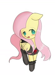 Size: 1000x1414 | Tagged: safe, alternate version, artist:mr. wo, fluttershy, pegasus, pony, blushing, bunny suit, clothes, colored pupils, cute, female, floppy ears, garter belt, mare, open mouth, pixiv, shyabetes, solo