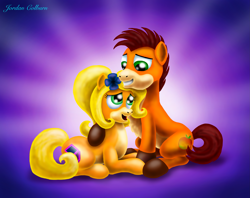 Size: 3475x2748 | Tagged: safe, artist:jac59col, pony, bbbff, brother and sister, coco bandicoot, crash bandicoot, cuddling, female, male, ponified, siblings