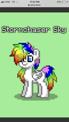 Size: 750x1334 | Tagged: safe, oc, oc only, oc:stormchaser sky, alicorn, pony, alicorn oc, cute, male, pixel art, pony town, rainbow, small, solo, stallion