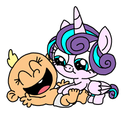 Size: 1100x1000 | Tagged: safe, artist:blackrhinoranger, princess flurry heart, baby, crossover, cuddly, cute, daaaaaaaaaaaw, eyes closed, flurrybetes, infant, laughing, lily loud, the loud house, tickling, weapons-grade cute