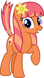 Size: 4000x7088 | Tagged: safe, artist:parclytaxel, oc, oc only, oc:blazing love, earth pony, pony, .svg available, 2020 community collab, absurd resolution, derpibooru community collaboration, female, flower, flower in hair, grin, looking at you, mare, raised hoof, raised tail, simple background, smiling, solo, tail, tail wrap, transparent background, vector