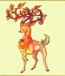 Size: 1852x2156 | Tagged: safe, artist:marbola, the great seedling, going to seed, antlers, apple, eyes closed, food, male