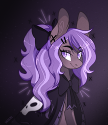 Size: 713x827 | Tagged: safe, artist:sararini, oc, oc only, oc:amaris, earth pony, pony, bow, bust, cloak, clothes, female, hair bow, looking at you, looking sideways, mare, portrait, solo