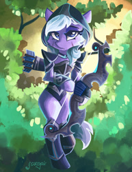 Size: 1600x2071 | Tagged: safe, artist:saxopi, oc, oc only, pony, armor, arrow, bow (weapon), bow and arrow, clothes, dota, dota 2, female, solo, video game crossover, weapon