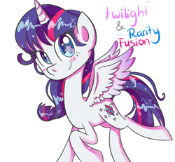 Size: 1152x1065 | Tagged: safe, artist:littlefish101, rarity, twilight sparkle, twilight sparkle (alicorn), alicorn, pony, blushing, cutie mark, female, fusion, looking at you, mare, simple background, smiling, solo, sparkles, white background