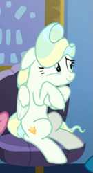 Size: 441x814 | Tagged: safe, screencap, vapor trail, pegasus, pony, top bolt, cropped, crossed hooves, cute, female, floppy ears, mare, sitting, smiling, solo, vaporbetes