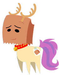 Size: 774x1032 | Tagged: safe, artist:dsiak, oc, oc:paper bag, pony, bell, fake cutie mark, fake horns, female, paper bag, pointy ponies, simple background, transparent background