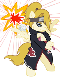 Size: 767x1000 | Tagged: safe, artist:sandy--apples, pony, crossover, deidara, naruto, ponified, solo