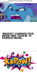 Size: 796x1561 | Tagged: safe, artist:mega-poneo, edit, edited screencap, screencap, trixie, pony, unicorn, to where and back again, angry, comic, dialogue, female, kapow, mare, meme, mulan, screencap comic, yao