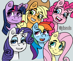 Size: 2496x2080 | Tagged: safe, artist:pixsoda, derpibooru import, applejack, fluttershy, pinkie pie, rainbow dash, rarity, twilight sparkle, earth pony, pegasus, pony, unicorn, bust, mane six, portrait