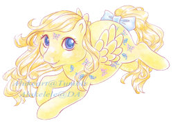 Size: 600x428 | Tagged: safe, artist:alukelele, derpibooru import, dancing butterflies, pegasus, pony, g1, bow, simple background, solo, tail bow, transparent background, twice as fancy ponies