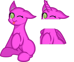 Size: 700x590 | Tagged: safe, artist:zeka10000, alicorn, earth pony, pegasus, pony, unicorn, base, cheeks, cute, female, looking at you, mare, no pupils, one eye closed, raised hoof, request, simple background, sitting, tongue out, transparent background, wink