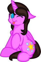 Size: 393x590 | Tagged: safe, artist:zeka10000, oc, oc only, oc:alexa cherry, alicorn, pony, base used, cheeks, cute, cutie mark, female, looking at you, mare, no pupils, one eye closed, raised hoof, simple background, sitting, tongue out, transparent background, wink