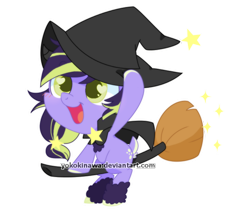 Size: 700x600 | Tagged: safe, artist:yokokinawa, oc, oc only, pony, broom, clothes, costume, flying, flying broomstick, halloween, halloween costume, hat, heart eyes, simple background, solo, stars, transparent background, wingding eyes, witch hat, ych result