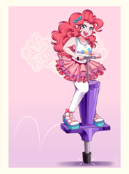 Size: 3000x4050 | Tagged: safe, artist:lucy-tan, pinkie pie, human, equestria girls, commission, female, hopping, jumping, pogo, pogo stick, solo