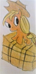 Size: 953x1951 | Tagged: safe, artist:dex stewart, derpibooru import, applejack, earth pony, pony, hay bale, solo, traditional art