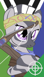 Size: 900x1583 | Tagged: safe, artist:aaronmk, oc, oc only, zebra, fallout equestria, archer, armor, crossbow, female, feminism, headband, solo, zebra oc