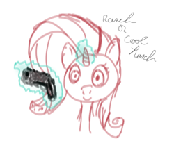 Size: 1238x1004 | Tagged: artist needed, safe, oc, oc only, oc:ruby (8chan), pony, /pone/, 8chan, cool ranch, cool ranch doritos, dilbert, dilbertposting, gun, imminent death, insanity, looking at you, ranch, weapon