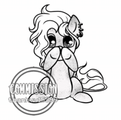 Size: 352x350 | Tagged: safe, artist:thanhvy15599, oc, oc only, animated, black and white, commission, cute, female, frame by frame, freckles, gif, gif art, grayscale, heart, kissing, mare, monochrome, simple background, solo, spots, white background, ych result