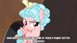 Size: 1280x720 | Tagged: safe, artist:jaredking203, edit, edited screencap, screencap, cozy glow, pegasus, pony, frenemies (episode), caption, dialogue, female, filly, freckles, image macro, implied trixie, meme, text