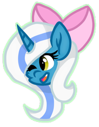 Size: 532x683 | Tagged: safe, artist:rainbow eevee, oc, oc only, oc:fleurbelle, alicorn, pony, adorabelle, alicorn oc, bow, bust, cute, female, mare, one eye closed, open mouth, simple background, smiling, solo, transparent background, vector