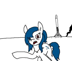 Size: 652x553 | Tagged: safe, oc, oc:spacexpone, earth pony, angry, cyoa, falcon 9, looking at you, offscreen character, pointing, pov, rocket, simple background, solo, spacex, white background