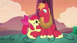 Size: 1920x1080 | Tagged: safe, screencap, apple bloom, big macintosh, earth pony, pony, brotherhooves social, adorabloom, brother and sister, cute, female, hug, male, siblings, stallion