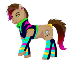 Size: 1024x811 | Tagged: safe, artist:guiltyp, oc, oc:synthpunk clock, earth pony, pony, clothes, female, mare, simple background, solo, transparent background