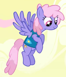 Size: 626x726 | Tagged: safe, screencap, rainbowshine, pegasus, pony, winter wrap up, background pony, cropped, female, jumping, mare, smiling, solo, weather team, winter wrap up vest