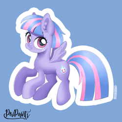 Size: 900x900 | Tagged: safe, artist:piripaints, wind sprint, pegasus, pony, common ground, cute, female, filly, flying, freckles, looking at you, pastel colors, signature, smiling, solo, sprintabetes, wings