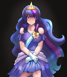 Size: 800x920 | Tagged: safe, artist:tzc, princess twilight 2.0, twilight sparkle, twilight sparkle (alicorn), alicorn, human, the last problem, black background, clothes, coronation dress, cute, dress, female, humanized, older, older twilight, second coronation dress, simple background, solo, twiabetes