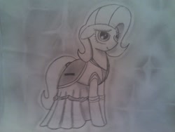 Size: 1280x960 | Tagged: artist needed, safe, oc, oc only, oc:pun, earth pony, pony, ask, ask pun, clothes, dress, female, floppy ears, gala dress, mare, monochrome, solo, traditional art