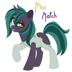 Size: 1024x1024 | Tagged: safe, artist:azure-art-wave, oc, oc only, oc:miss match, pony, unicorn, female, frankenpony, mare, simple background, solo, stitches, transparent background