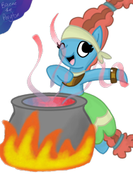 Size: 1080x1440 | Tagged: safe, artist:breeze the peryton, meadowbrook, earth pony, pony, art, cauldron, clothes, digital drawing, drawing, fire, healing, magic, old art