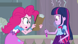 Size: 1920x1080 | Tagged: safe, derpibooru import, screencap, pinkie pie, twilight sparkle, equestria girls, equestria girls (movie), pen, shocked