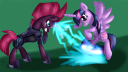 Size: 1280x720 | Tagged: safe, artist:jbond, tempest shadow, twilight sparkle, twilight sparkle (alicorn), alicorn, pony, fight