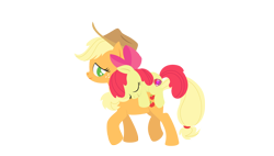 Size: 2160x1230 | Tagged: safe, anonymous artist, apple bloom, applejack, earth pony, pony, series:fm holidays, adorabloom, apple sisters, cute, duo, eyes closed, female, lidded eyes, lineless, looking back, no pupils, ponies riding ponies, riding, siblings, simple background, sisters, sleeping, transparent background, walking