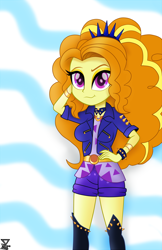 Size: 2800x4318 | Tagged: safe, artist:theretroart88, adagio dazzle, better together, equestria girls, find the magic, armband, boots, bracelet, clothes, female, jacket, jewelry, leather jacket, shoes, shorts, simple background, smiling, solo, transparent background