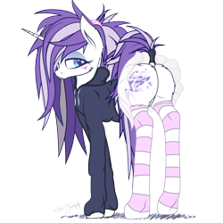 Size: 1000x1000 | Tagged: safe, alternate version, artist:lexi fyrestar, oc, oc only, oc:lexi fyrestar, pony, unicorn, clothes, female, hoodie, mare, miniskirt, raised tail, simple background, skinny, skirt, skirt lift, socks, solo, standing, striped socks, tail, tail wrap, transparent background