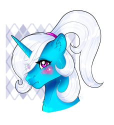 Size: 1004x1103 | Tagged: safe, artist:ali-selle, oc, oc:pummela, pony, unicorn, blushing, hair over one eye, ponytail, tsundere