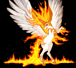 Size: 1397x1238 | Tagged: safe, artist:m0on13aby, derpibooru import, daybreaker, alicorn, pony, a royal problem, black background, fangs, female, fire, large wings, mane of fire, mare, rearing, simple background, slit eyes, solo, spread wings, wings